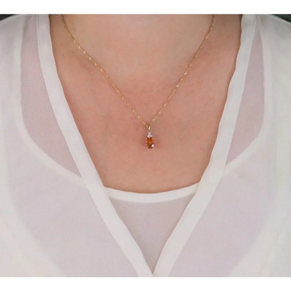 Pendant Only 10k Yellow Gold Natural Citrine and Diamond Pendant - Picture 4 of 6
